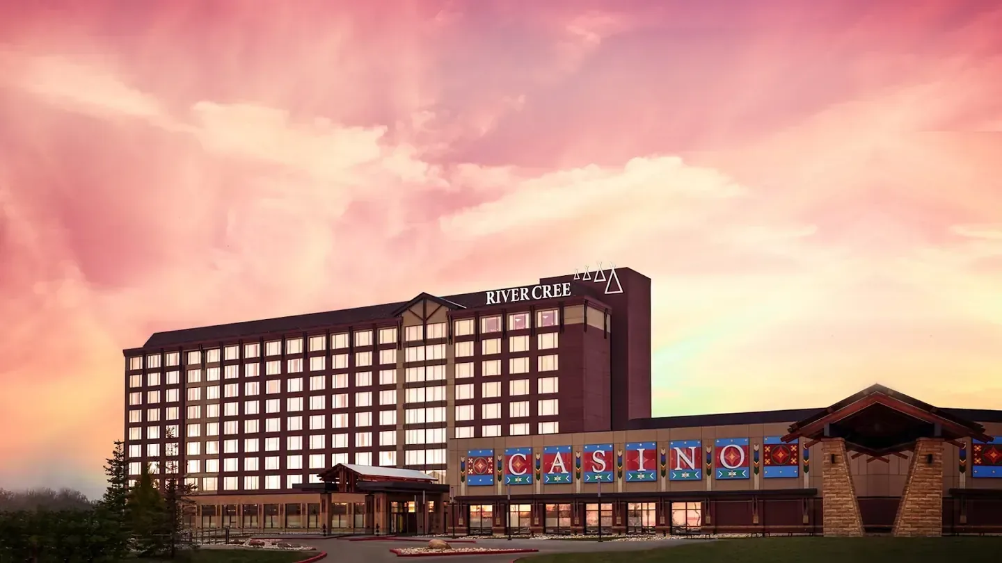 River Cree Resort and Casino building at dusk, Enoch